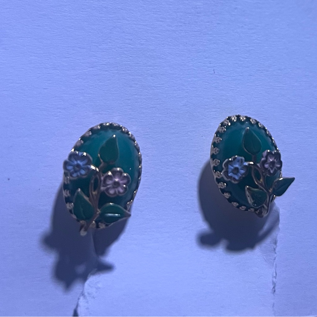 Elegant Floral Green And Gold Earrings